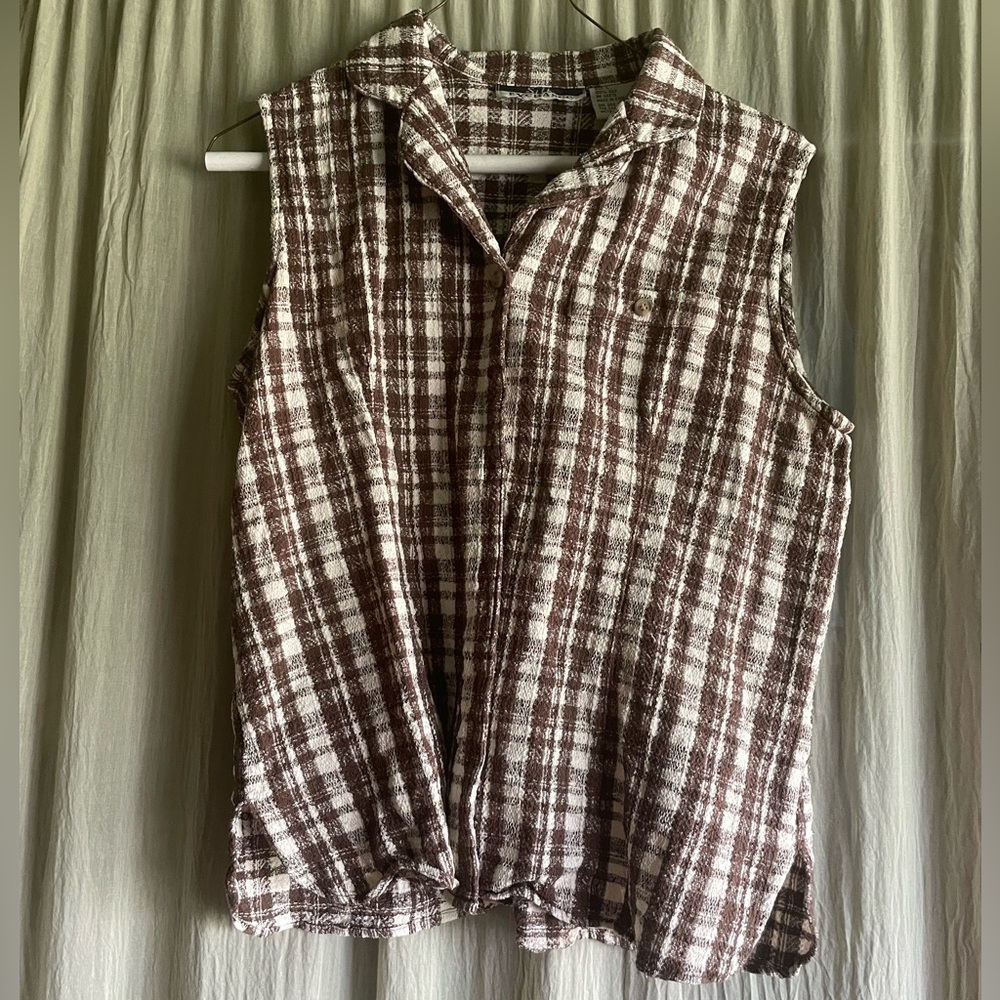 Silk Exchange 100% silk woven button-up sleeveless vintage size L fits like M